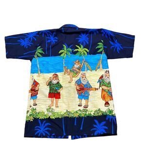 Mens Rima‎ Beachwear Brand Santa Clause Hawaiian Style Button Down Shirt S/M